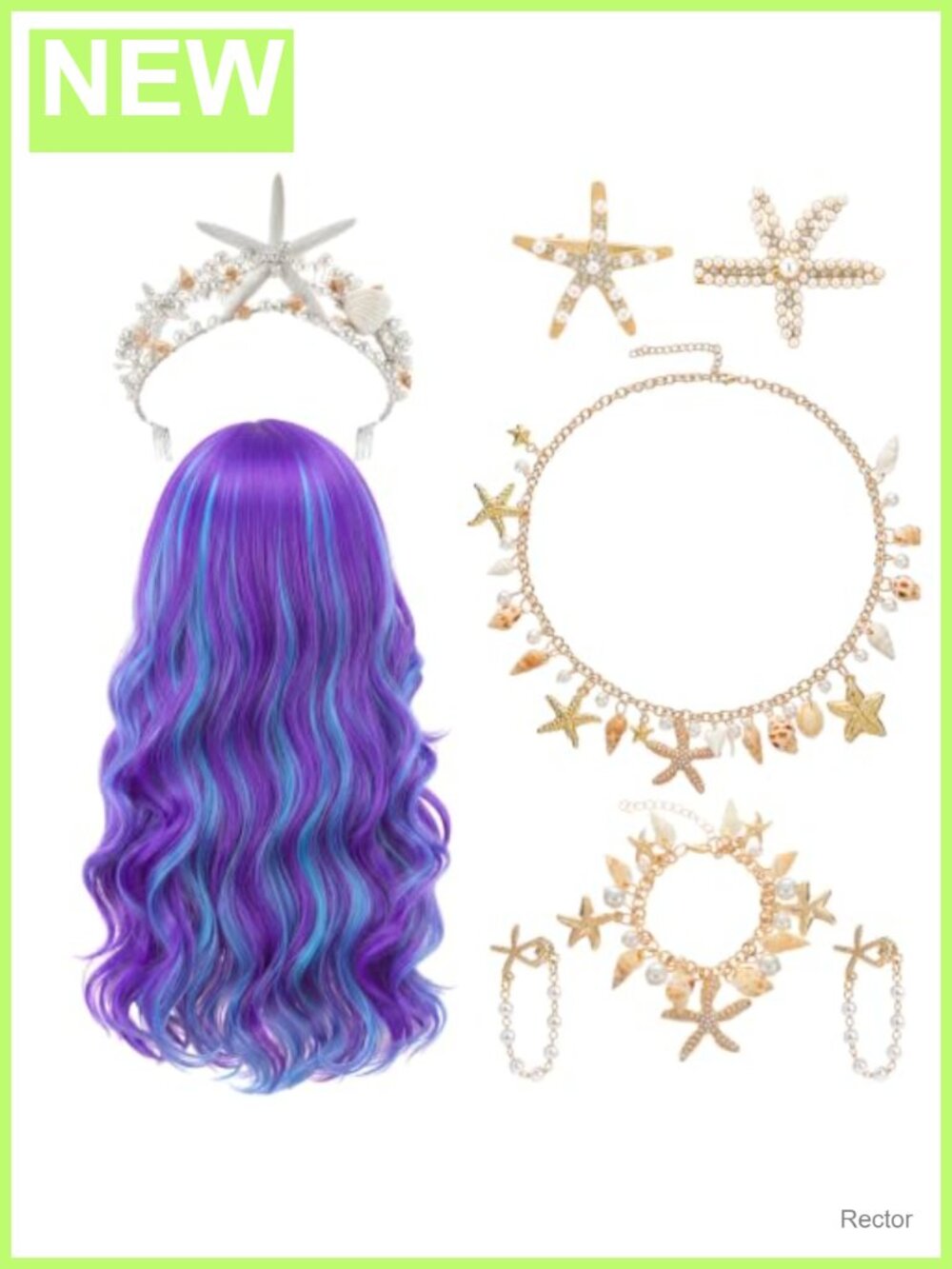 Mermaid Costume Accessory Set Pearl Starfish Crown Wig Jewelry